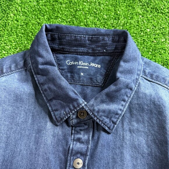 Calvin Klein Jeans Mens Short Sleeve Metal Snap Logo Casual Jeans Shirt Size M - Picture 10 of 15